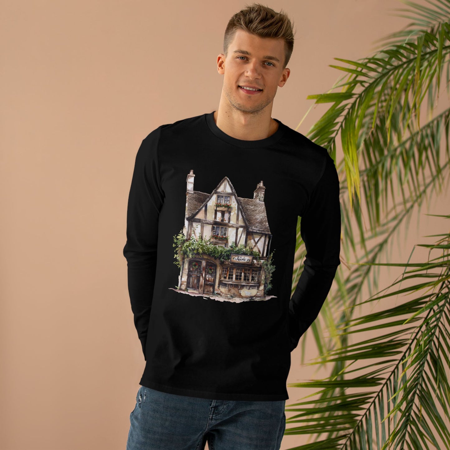 Men’s Base Longsleeve Tee - Charming British House - Classic Design and Warmth