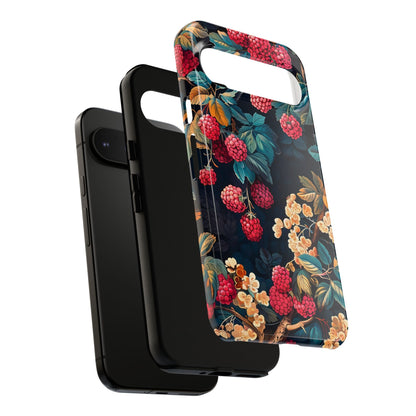 Floral Phone Case with Berry Design, Durable Phone Cover, Floral Print, Gift for Plant Lovers, Nature-Inspired Accessory
