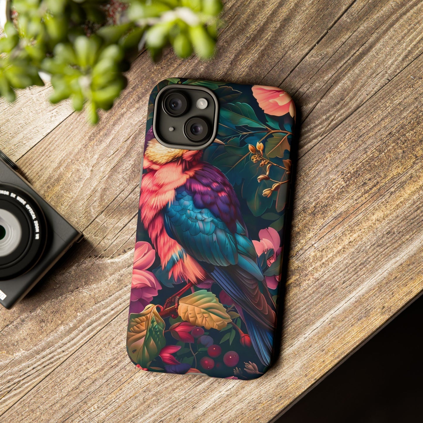 Vibrant Phone Case, Tropical Bird Design, Tough Phone Cover, Floral Tech Accessory, Gift for Nature Lovers