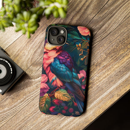 Vibrant Phone Case, Tropical Bird Design, Tough Phone Cover, Floral Tech Accessory, Gift for Nature Lovers