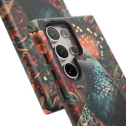 Floral Peacock Phone Case, Tough Cases, Artistic Phone Cover, Unique Gift, Nature Lover Accessory, Protective Case