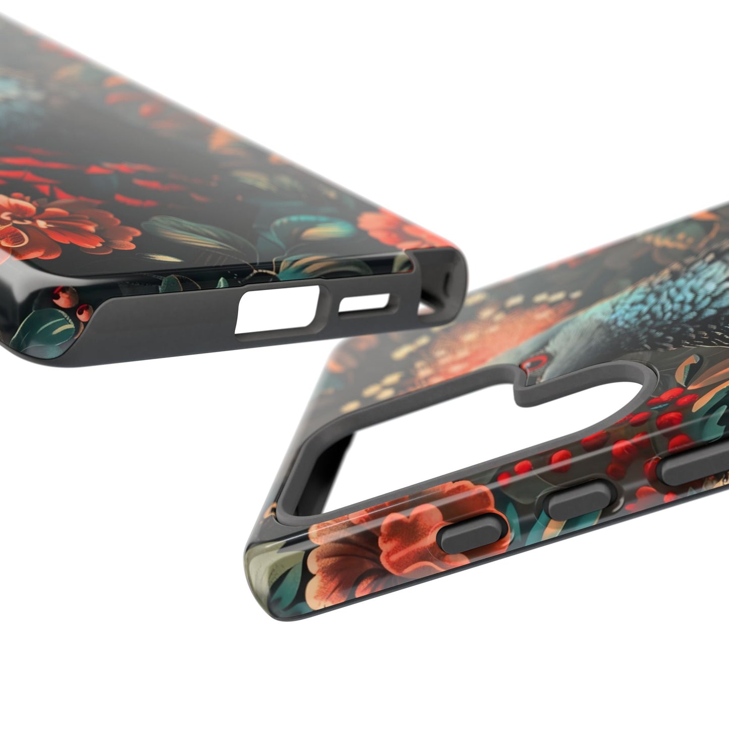 Floral Peacock Phone Case, Tough Cases, Artistic Phone Cover, Unique Gift, Nature Lover Accessory, Protective Case