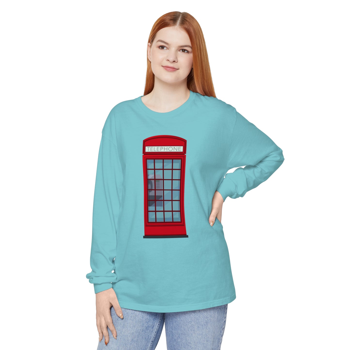Unisex Garment-dyed Long Sleeve T-Shirt - Iconic British Public Telephone