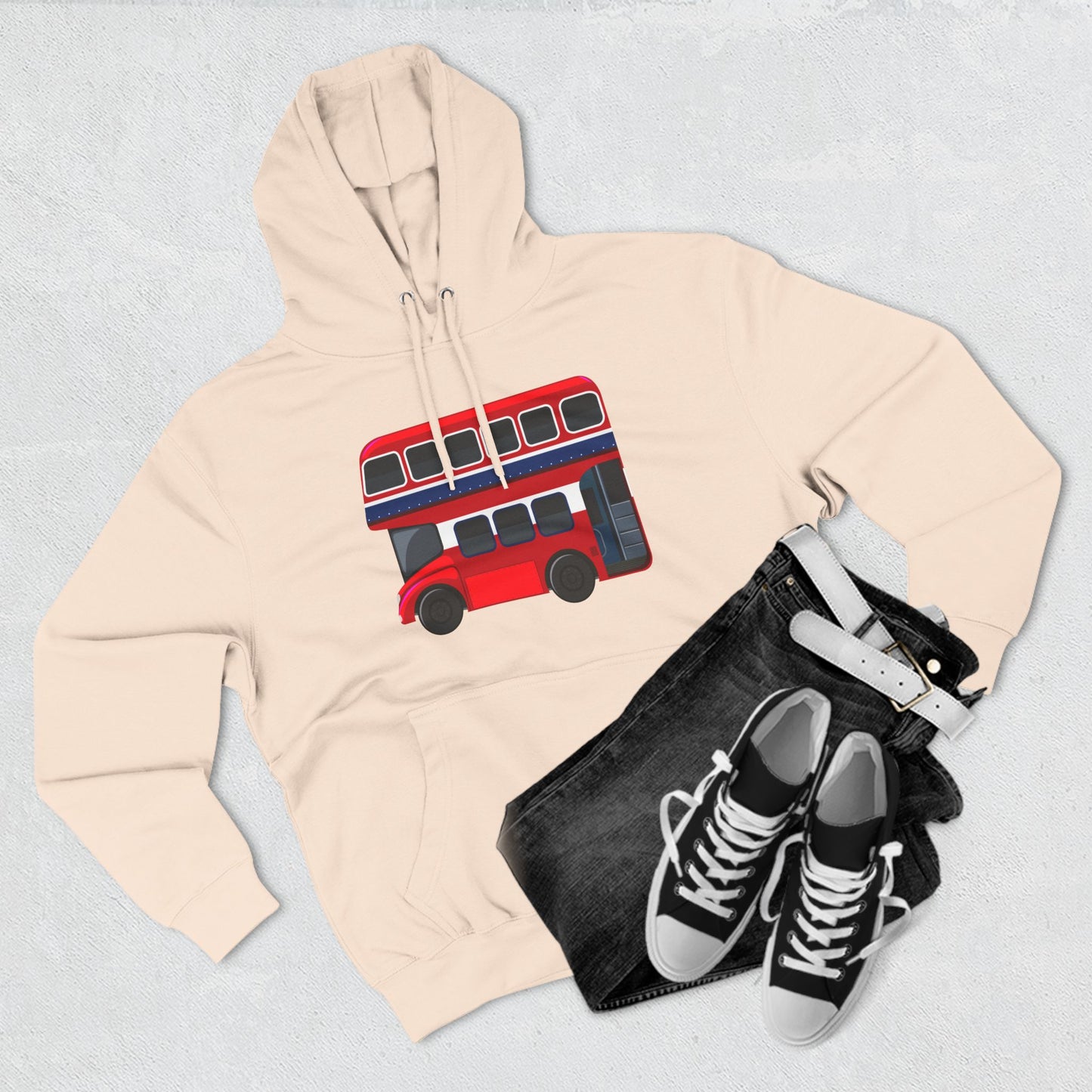 Three-Panel Fleece Hoodie - Sightseeing in Style - The Red Double-Decker
