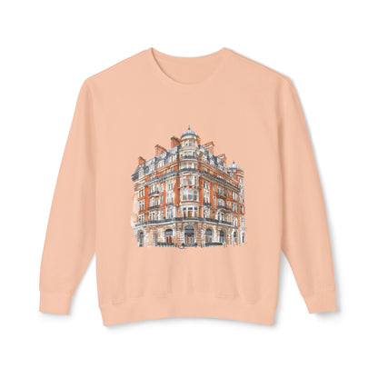 Unisex Lightweight Crewneck Sweatshirt - British Vintage Building Architectural Charm and Classic Appeal