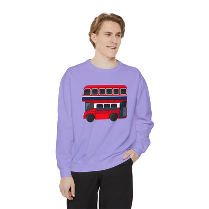 Unisex Garment-Dyed Sweatshirt Versatile - London Transport Red Double-Decker Bus