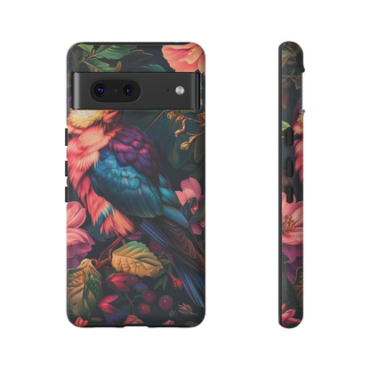 Vibrant Phone Case, Tropical Bird Design, Tough Phone Cover, Floral Tech Accessory, Gift for Nature Lovers