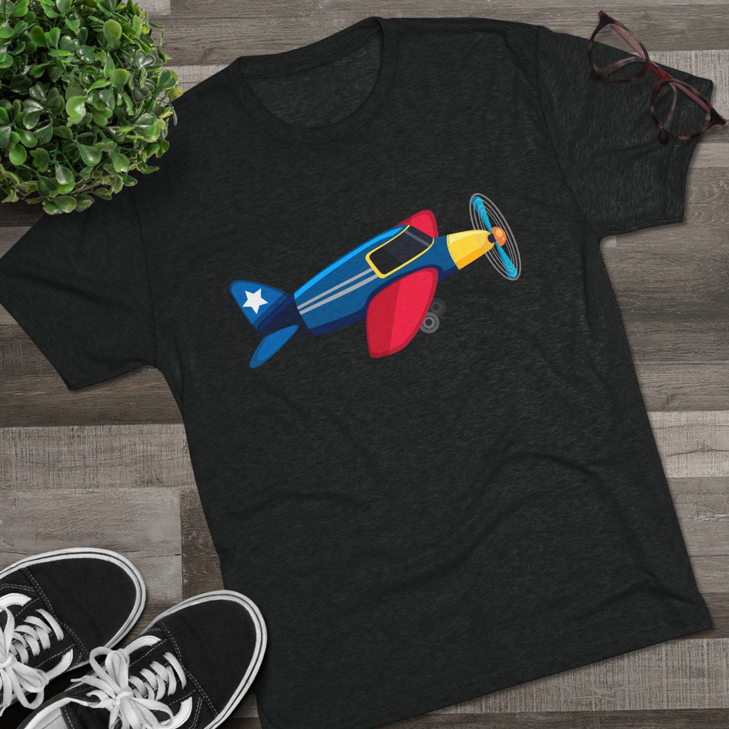 Vintage Airplane Illustration - Retro Aviation Cozy Unisex Tri-Blend Crew Tee