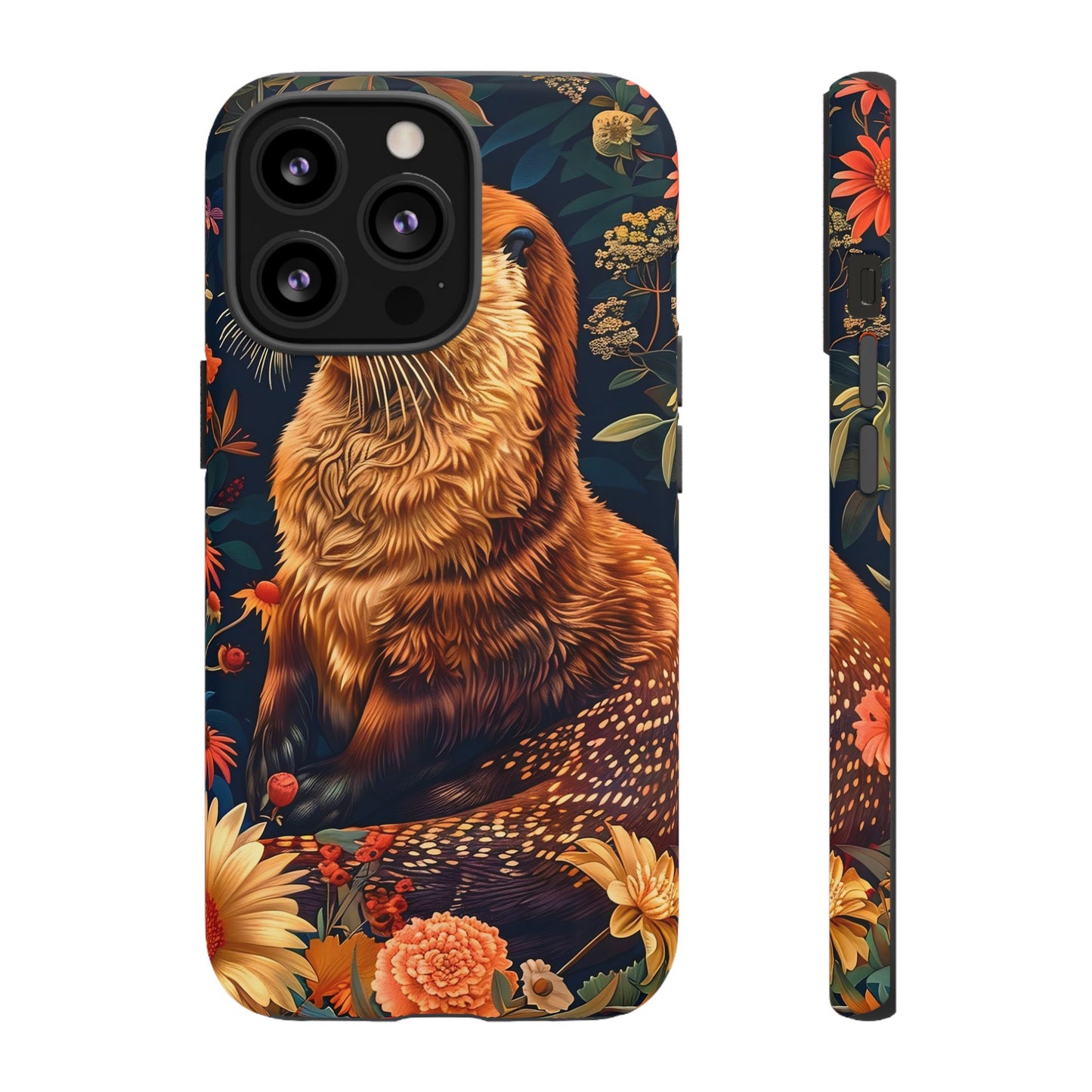 Otter Phone Case, Floral Otter Design, Tough Phone Cover, Nature Lover Gift, Cute Animal Accessories