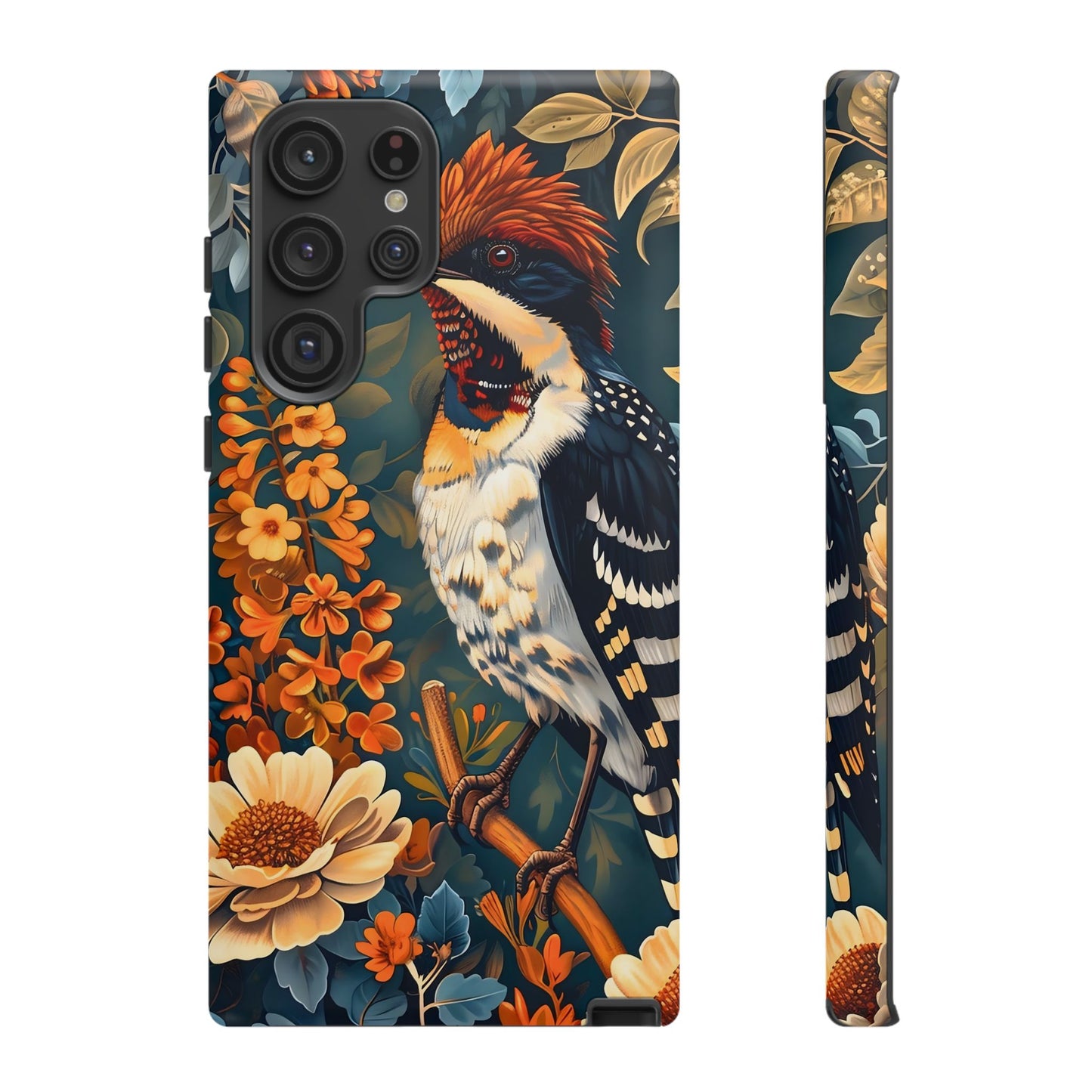 Tough Cases: Floral Bird Phone Case, Vintage Style Cover, Nature Lover Gift, Botanical Design, Spring Inspire Fashion