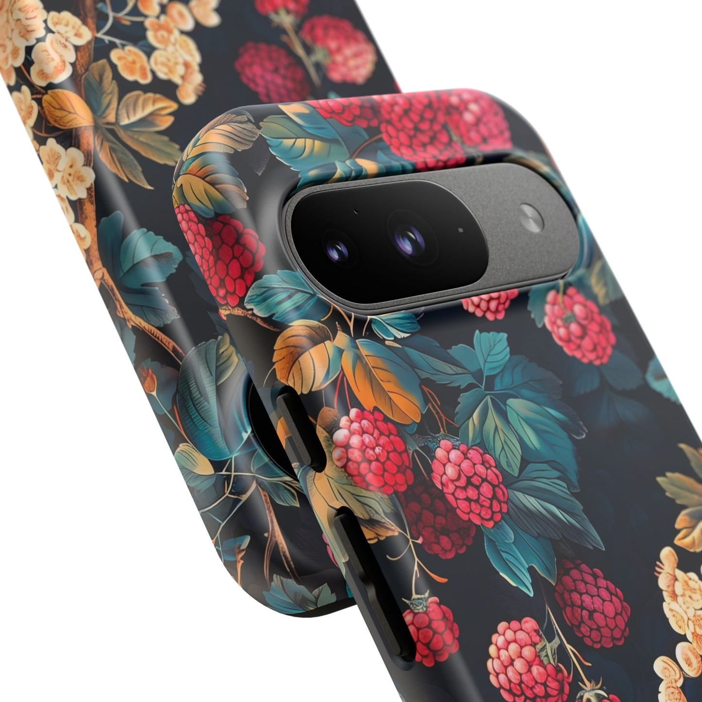 Floral Phone Case with Berry Design, Durable Phone Cover, Floral Print, Gift for Plant Lovers, Nature-Inspired Accessory