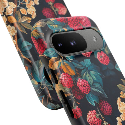 Floral Phone Case with Berry Design, Durable Phone Cover, Floral Print, Gift for Plant Lovers, Nature-Inspired Accessory