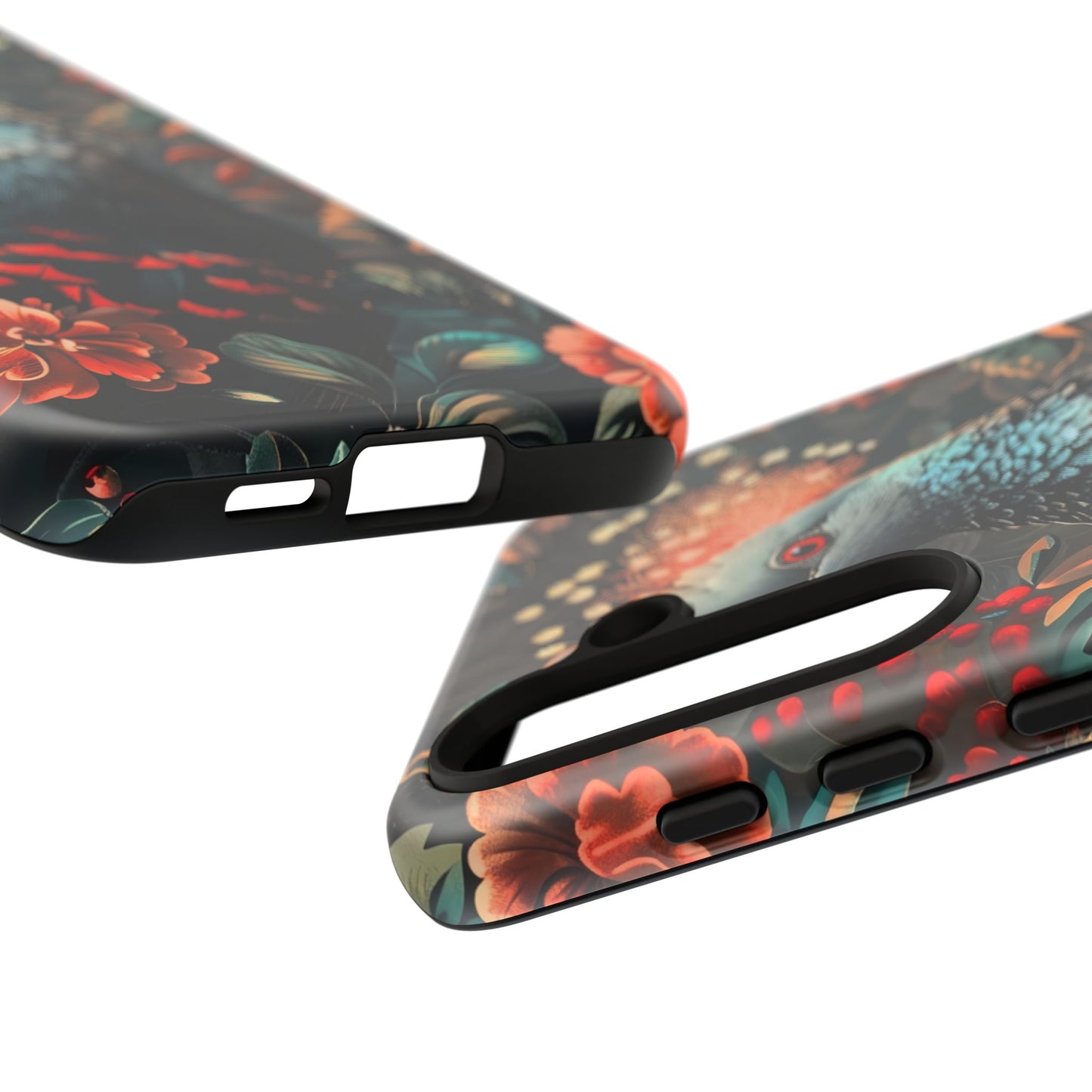 Floral Peacock Phone Case, Tough Cases, Artistic Phone Cover, Unique Gift, Nature Lover Accessory, Protective Case