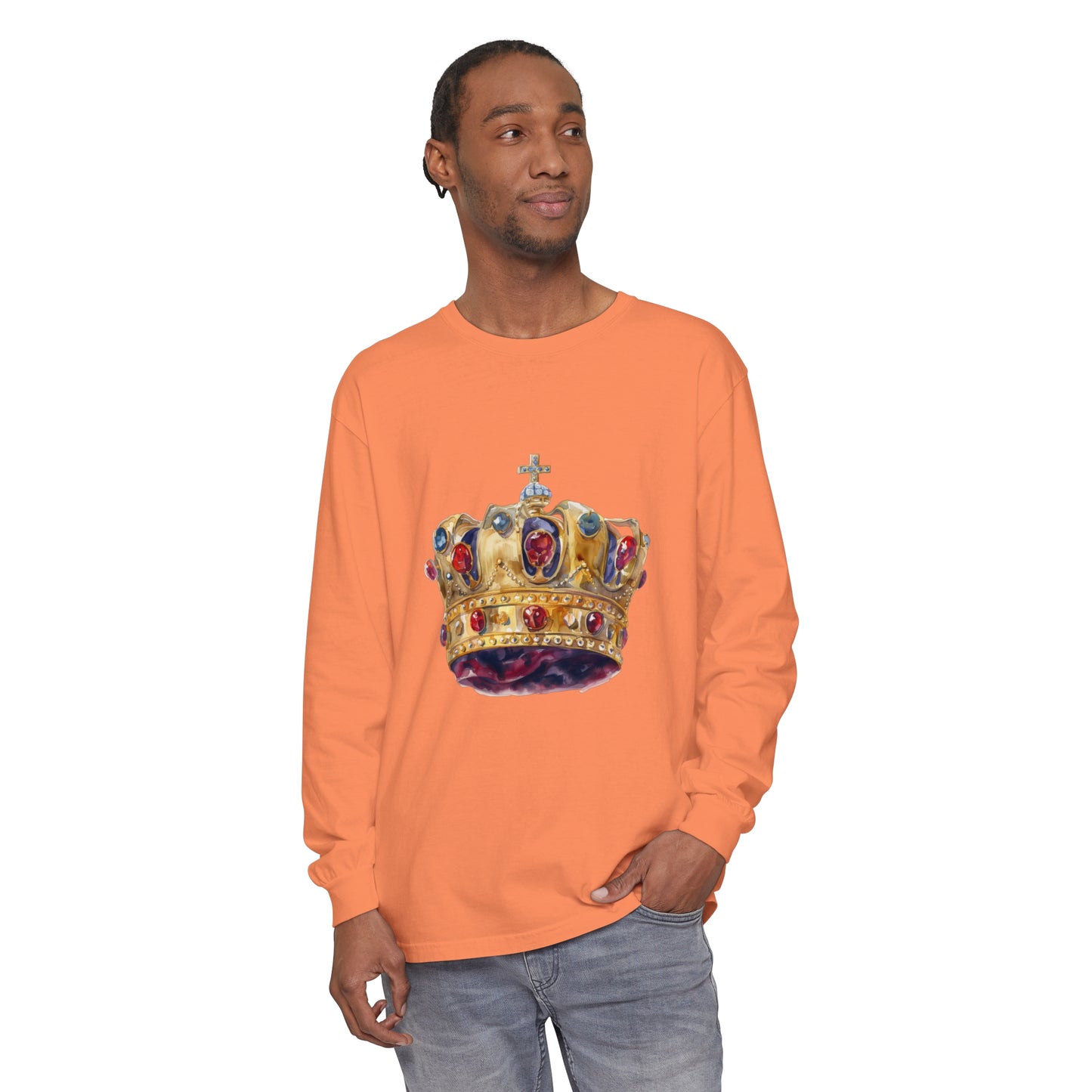 Unisex Garment-dyed Long Sleeve T-Shirt - British Royal Crown - Symbol of Regal Elegance and Authority