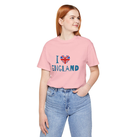 Unisex Jersey Short Sleeve Tee - I Love England - Union Jack Heart Design