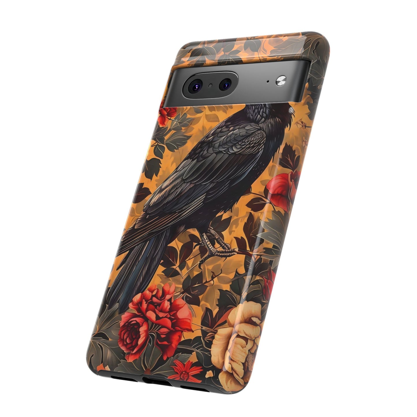 Raven Floral Phone Case - Tough Cases, Blackbird Decor, Gift for Nature Lovers, Bird Themed Accessories, Unique Phone Cover
