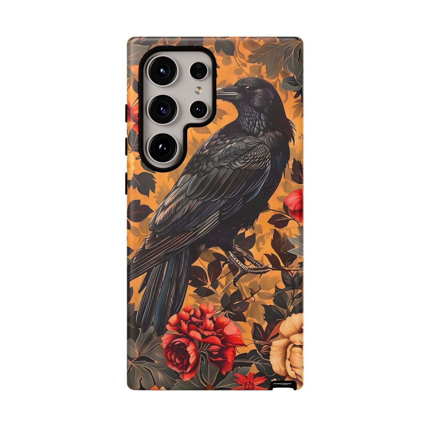 Raven Floral Phone Case - Tough Cases, Blackbird Decor, Gift for Nature Lovers, Bird Themed Accessories, Unique Phone Cover