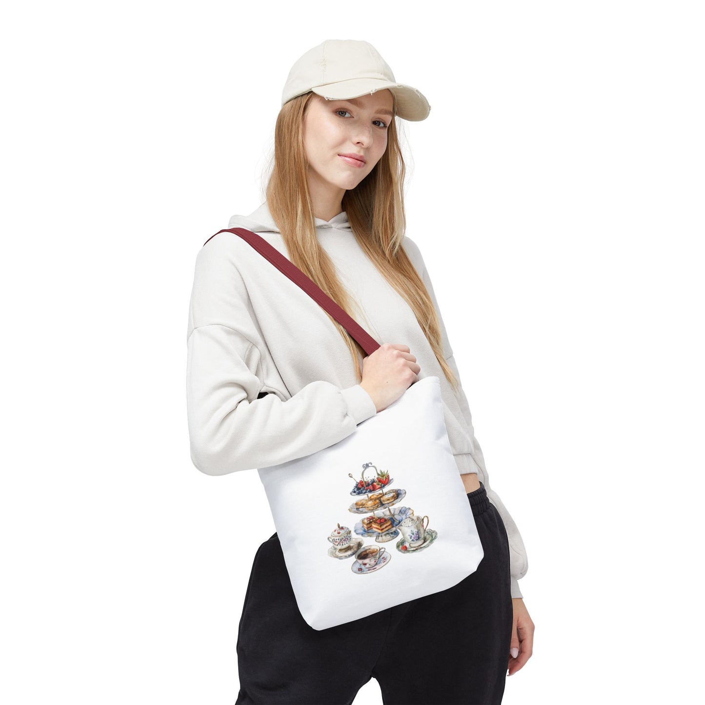 Charming Tea Party Tote Bag, Perfect for Tea Lovers, Gift for Hostess, Garden Parties, Woven Shopping Bag, Floral Print Accessory