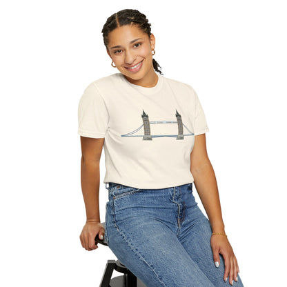 Unisex Garment-Dyed T-shirt - Tower Bridge - Iconic London Landmark Illustration