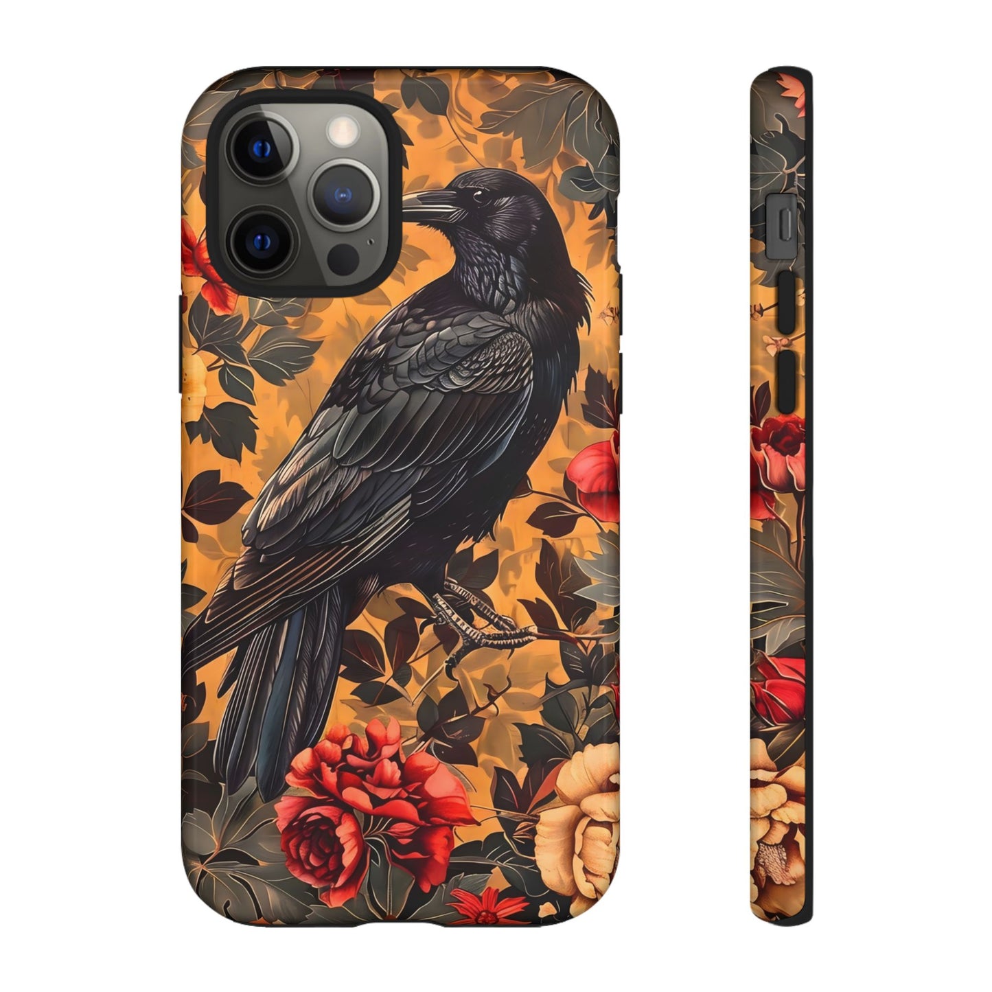 Raven Floral Phone Case - Tough Cases, Blackbird Decor, Gift for Nature Lovers, Bird Themed Accessories, Unique Phone Cover