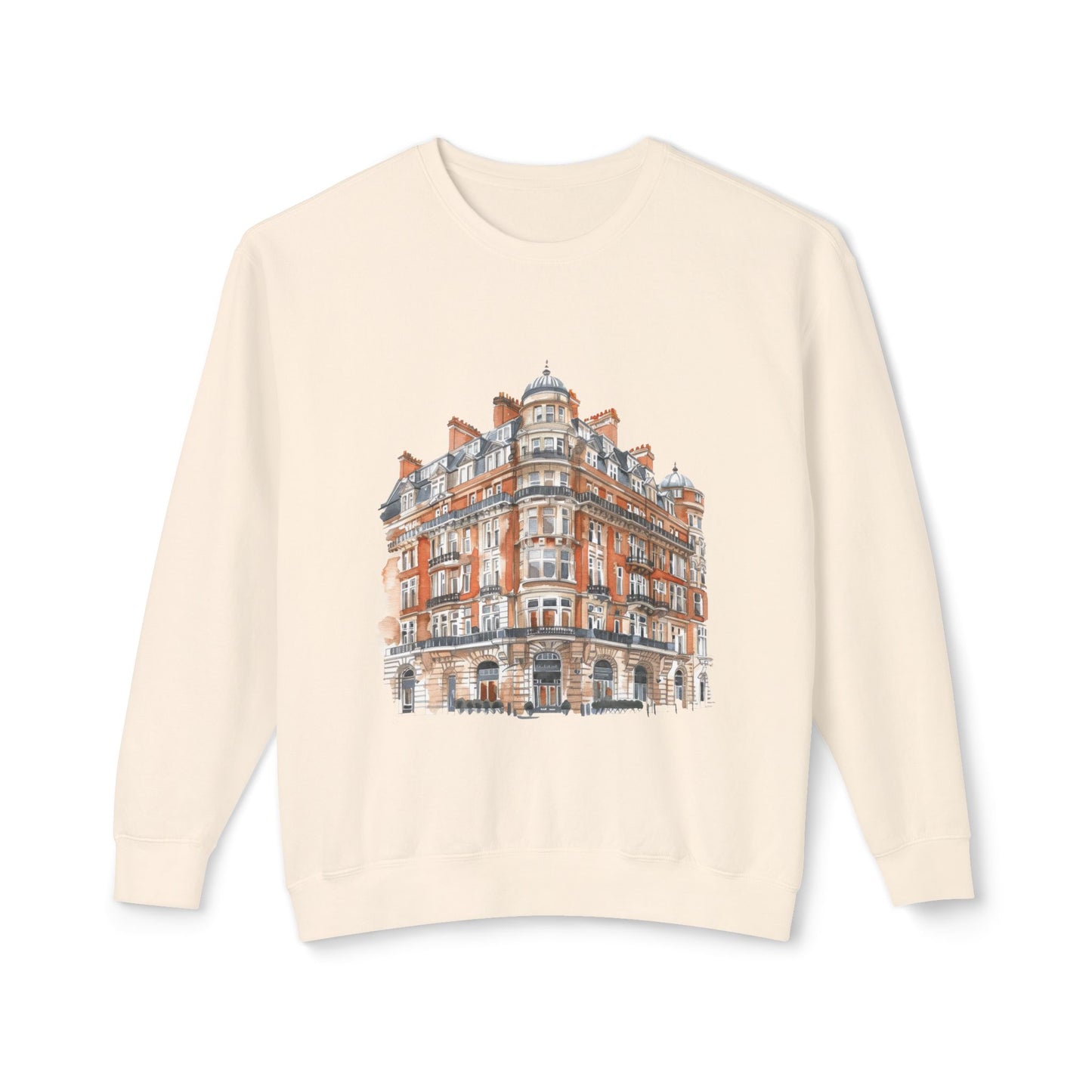 Unisex Lightweight Crewneck Sweatshirt - British Vintage Building Architectural Charm and Classic Appeal
