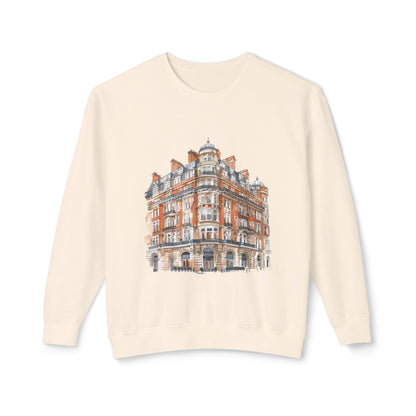 Unisex Lightweight Crewneck Sweatshirt - British Vintage Building Architectural Charm and Classic Appeal