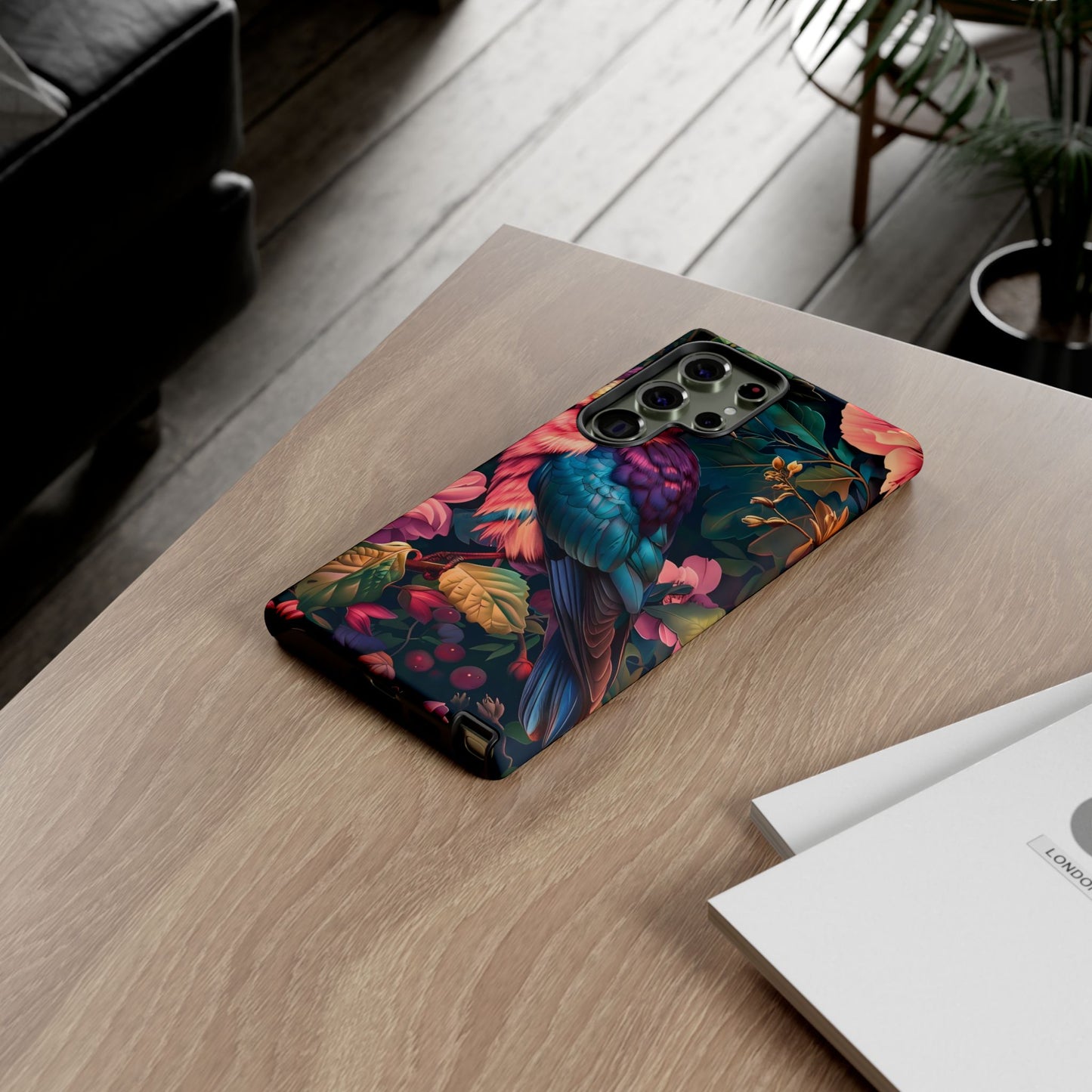 Vibrant Phone Case, Tropical Bird Design, Tough Phone Cover, Floral Tech Accessory, Gift for Nature Lovers