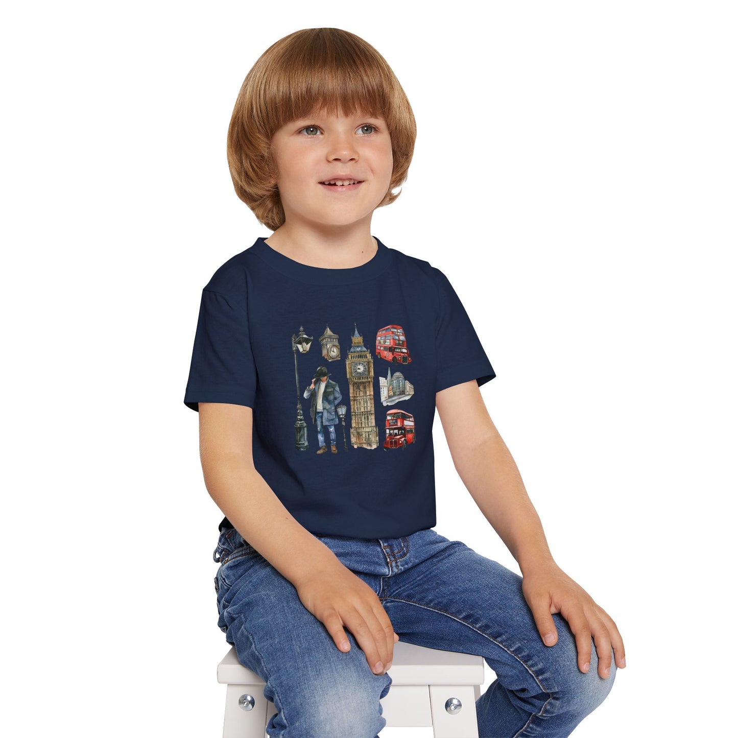 Toddler T-Shirt  - British Landmarks and Symbols Art Design - Cute Graphic Tee for Kids