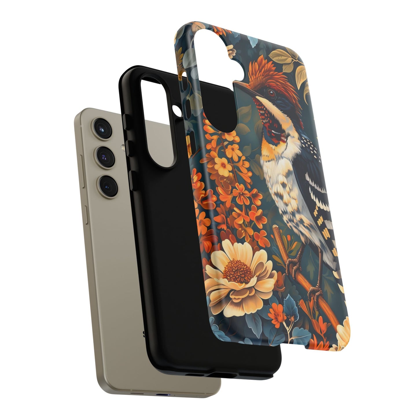 Tough Cases: Floral Bird Phone Case, Vintage Style Cover, Nature Lover Gift, Botanical Design, Spring Inspire Fashion