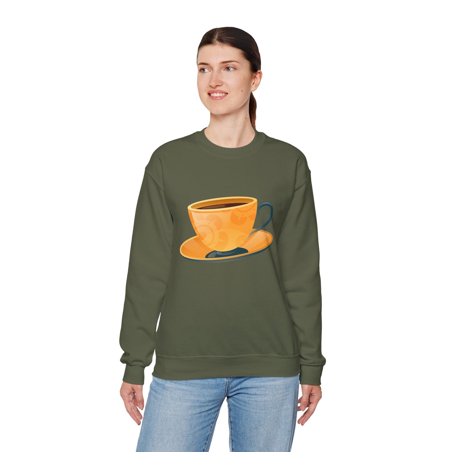 Unisex Heavy Blend™ Crewneck Sweatshirt - Elegant British Tea Cup - Classic Tea Time Style