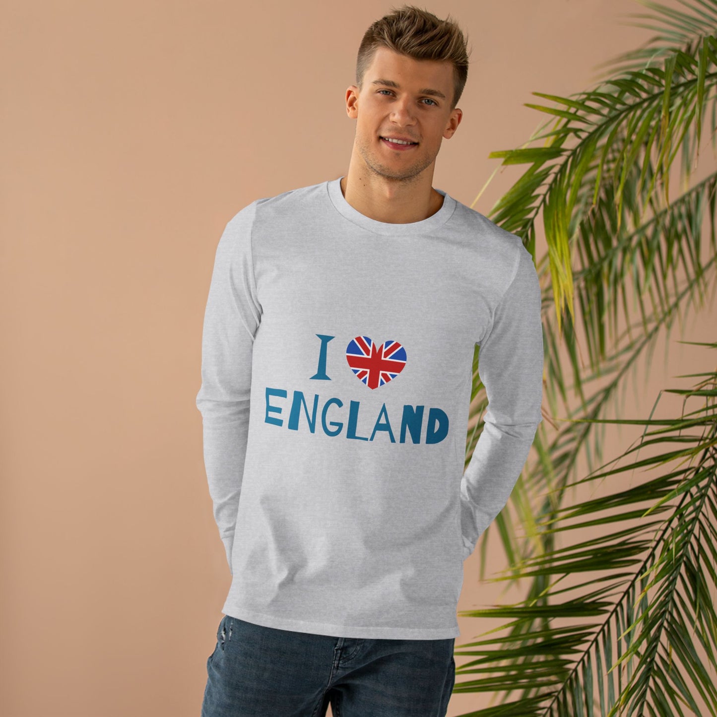 Men’s Base Longsleeve Tee - I Love England - Union Jack Heart Design