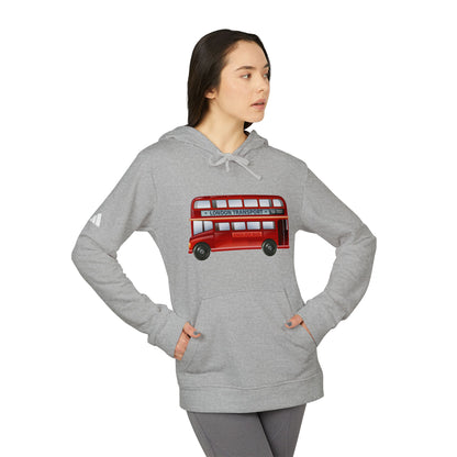 adidas Unisex Fleece Hoodie - Iconic London Red Double-Decker Transport English Bus