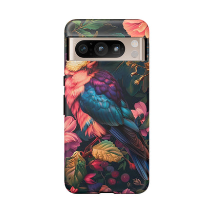 Vibrant Phone Case, Tropical Bird Design, Tough Phone Cover, Floral Tech Accessory, Gift for Nature Lovers