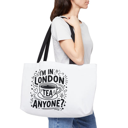 London Tea Weekender Tote Bag, Travel Bag, Gift for Tea Lovers, Stylish Carry-All, Weekend Getaway, Unique Tote