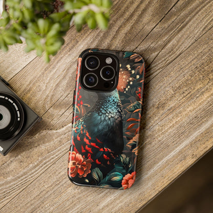 Floral Peacock Phone Case, Tough Cases, Artistic Phone Cover, Unique Gift, Nature Lover Accessory, Protective Case
