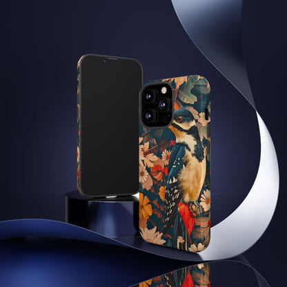 Artistic Bird Phone Case, Unique Tough Cases for Nature Lovers, Floral Design, Cute Gift, Customized Phone Accessories