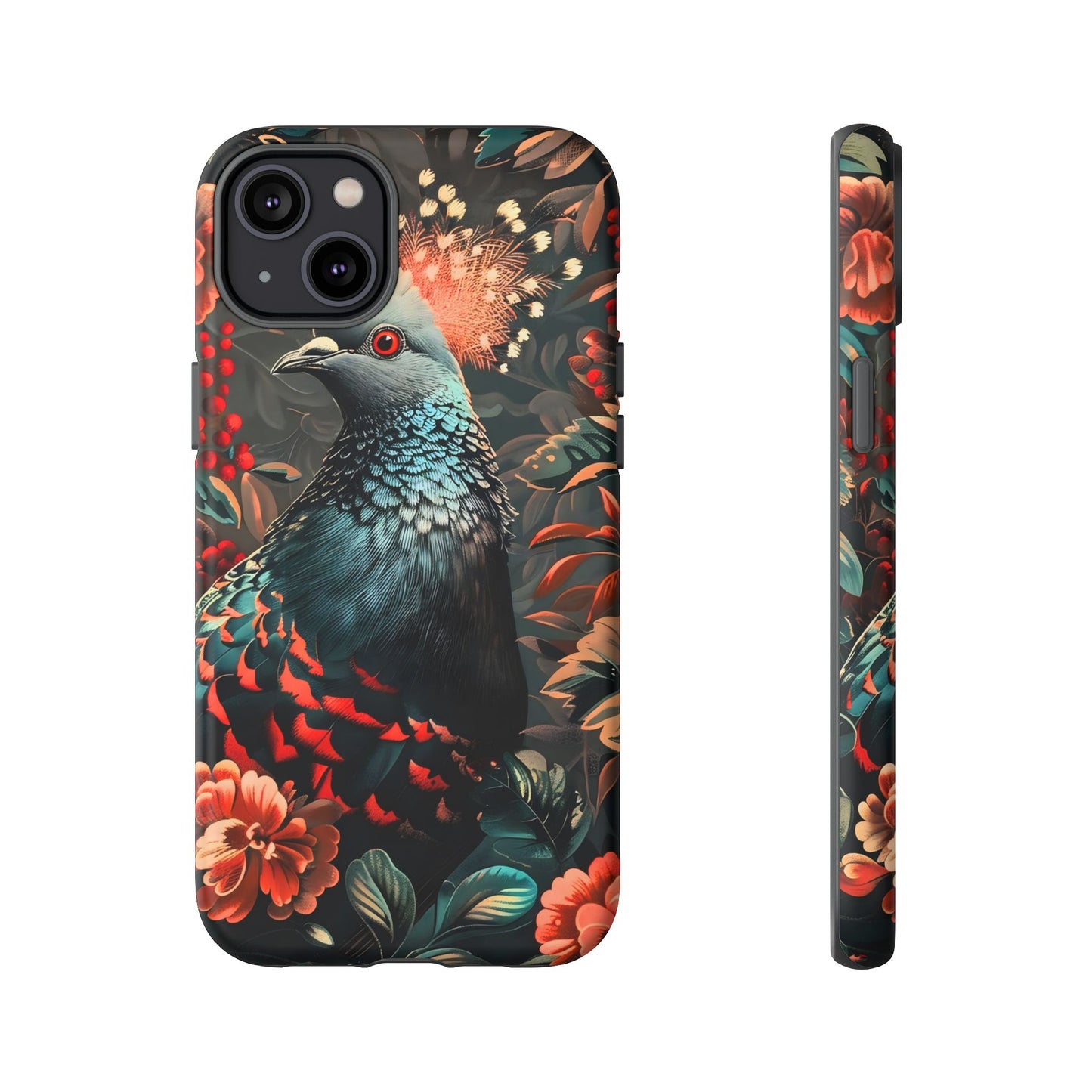Floral Peacock Phone Case, Tough Cases, Artistic Phone Cover, Unique Gift, Nature Lover Accessory, Protective Case