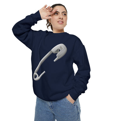 Unisex Garment-Dyed Sweatshirt - Minimalist Safety Pin Design