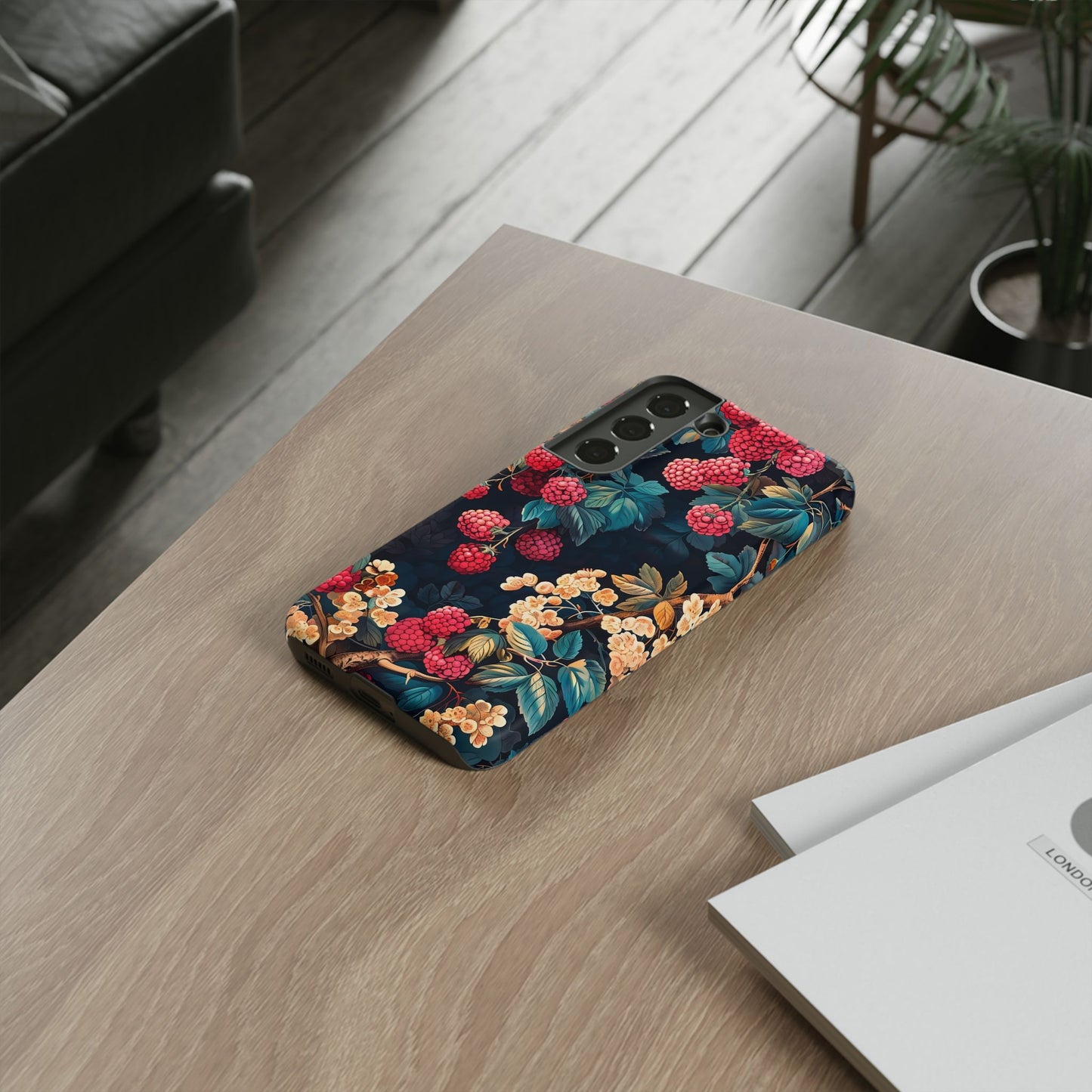 Floral Phone Case with Berry Design, Durable Phone Cover, Floral Print, Gift for Plant Lovers, Nature-Inspired Accessory