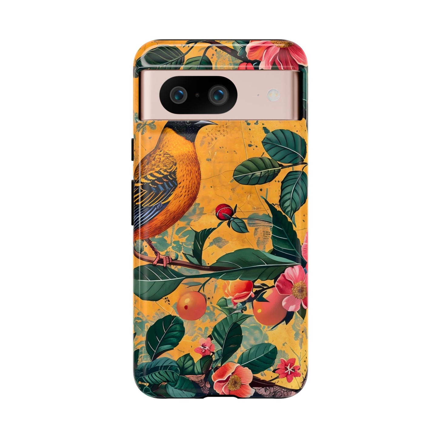 Colorful Floral Phone Case, Tough Cases, Nature-Inspired, Bird Design, Eco-Friendly Gift, Phone Protector for Spring