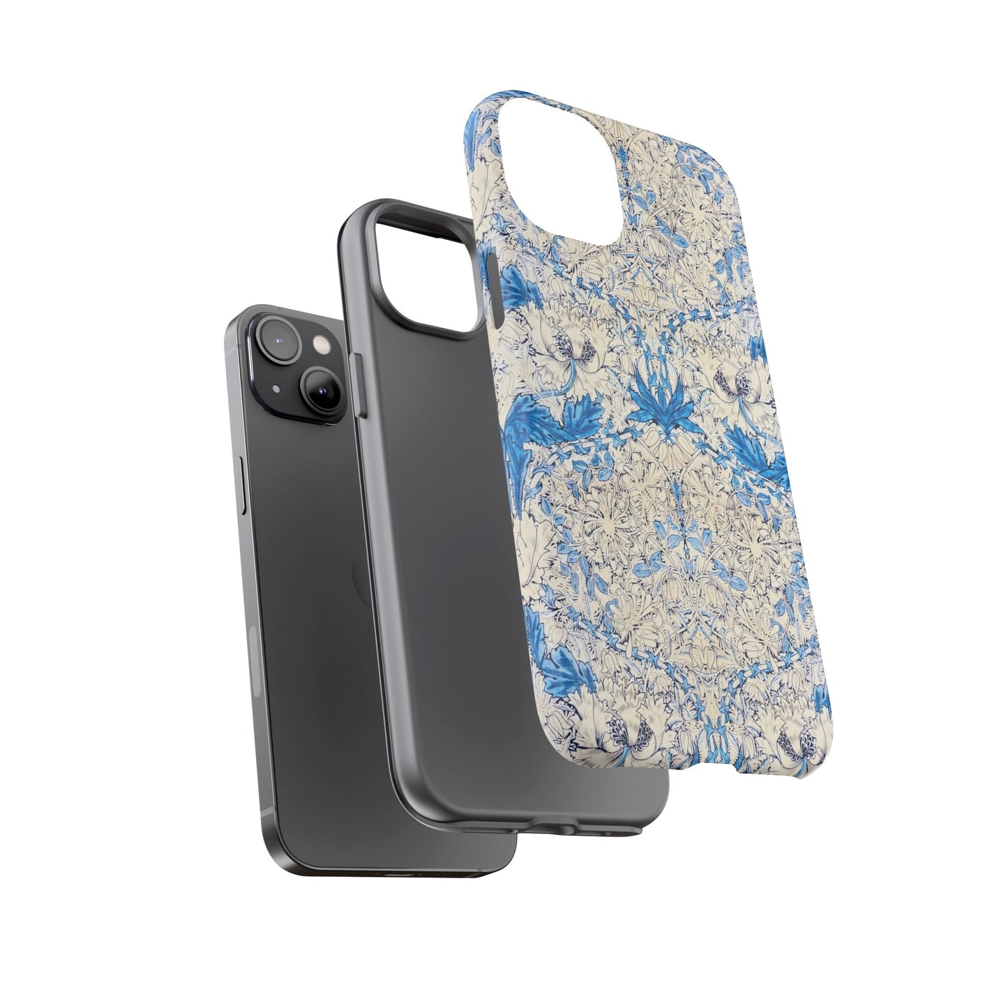 Elegant Floral Phone Case, Tough iPhone Cover, Stylish Mobile Protector, Blue Patterned Case, Unique Gift for Her