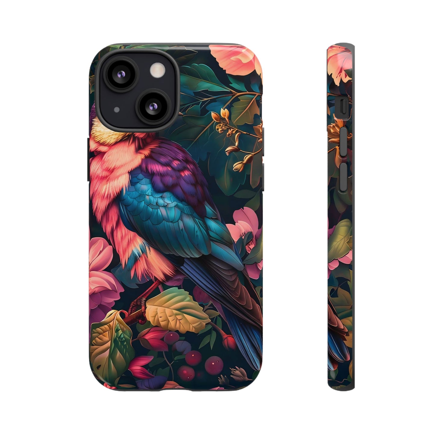 Vibrant Phone Case, Tropical Bird Design, Tough Phone Cover, Floral Tech Accessory, Gift for Nature Lovers