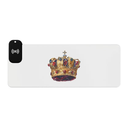 Golden Royal Crown – Monarch’s Glory - Wireless Charging LED Gaming Mouse Pad with Crown Design, Gamer Gift, Desk Accessory, Workflow Improvement, Unique Gaming Decor