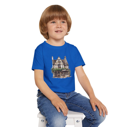 Toddler T-Shirt -  Rustic Vintage England House Artwork - Fun Blue Tee for Little Dreamers
