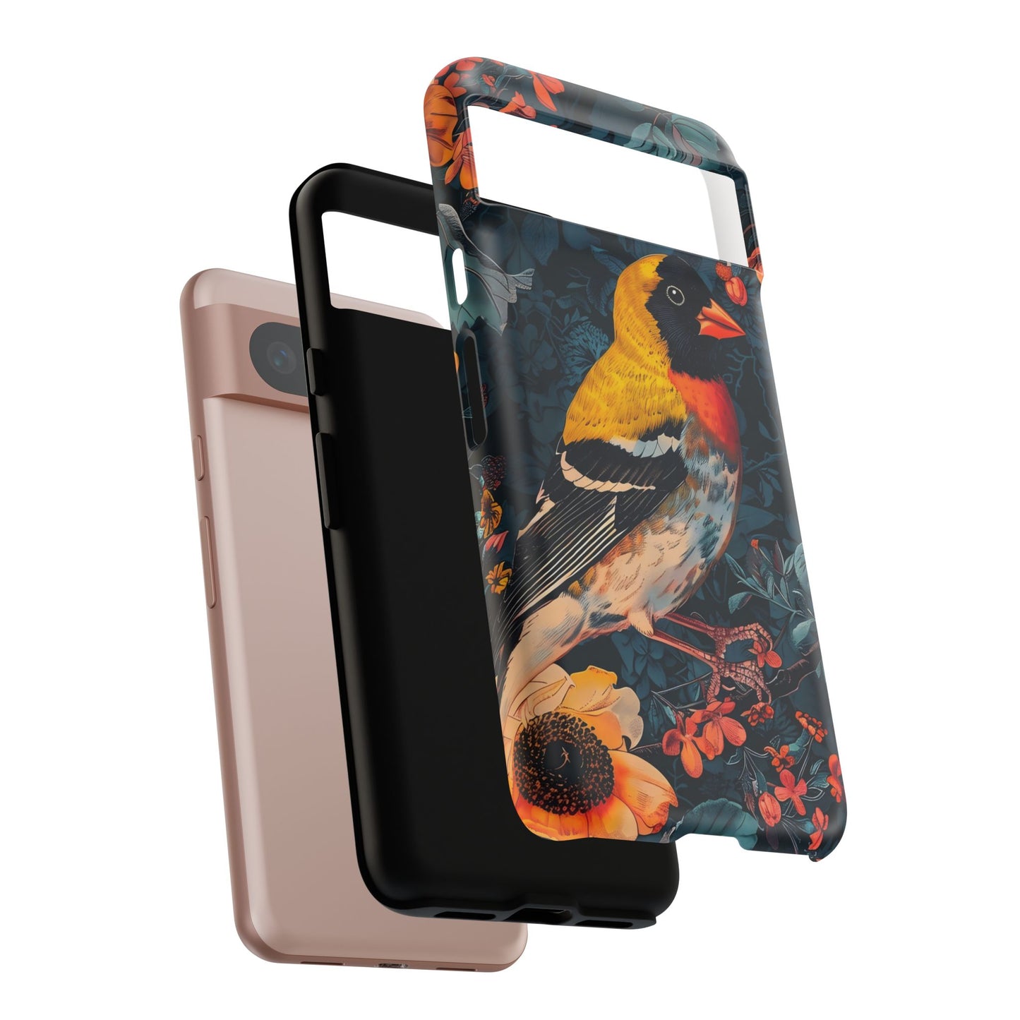 Colorful Bird Phone Case, Floral Phone Cover, Tough Phone Protector, Nature Lover Gift, Botanical Case, Unique Mobile Accessory