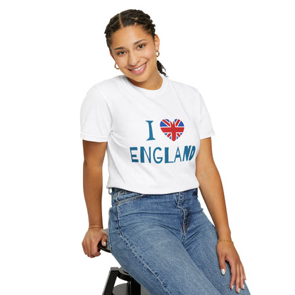 Unisex Garment-Dyed T-shirt - I Love England - Union Jack Heart