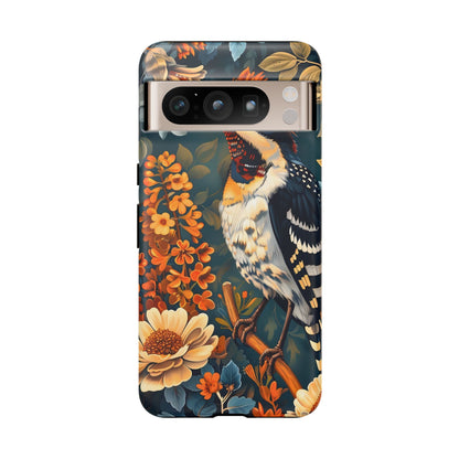 Tough Cases: Floral Bird Phone Case, Vintage Style Cover, Nature Lover Gift, Botanical Design, Spring Inspire Fashion