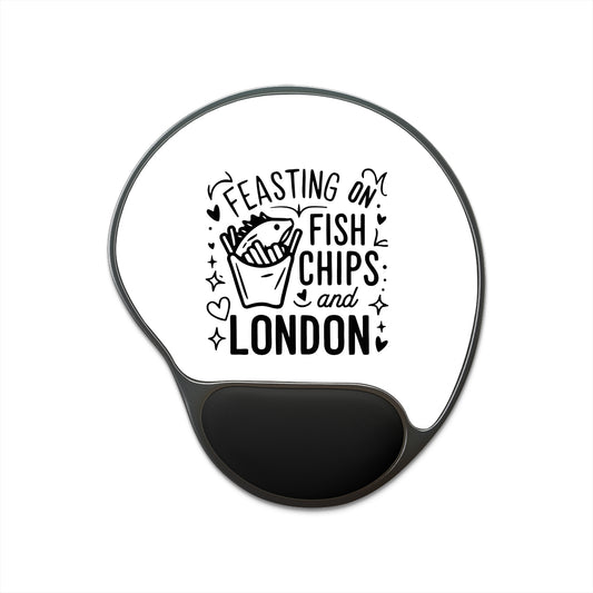 London Fish and Chips Mouse Pad with Wrist Rest, Cute Office Accessory, Gifts for Food Lovers, Gamer Mouse Pad, Work From Home Essentials