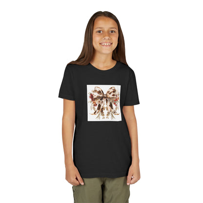 Youth Short Sleeve Tee - Western Floral Bow with Cow Pattern Aesthetic - Cute & Stylish Kids T-Shirt