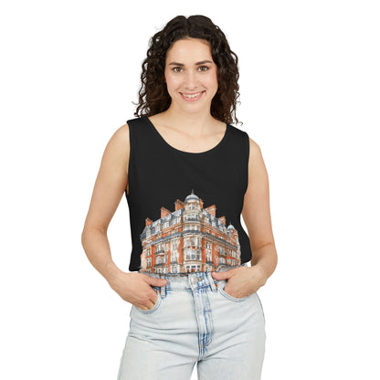 Unisex Garment-Dyed Tank Top - British Vintage Building - Architectural Charm